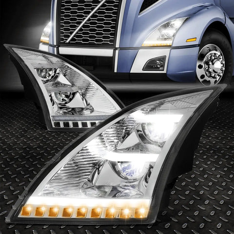 [Led Drl+Sequential Signal] 18-21 Volvo Vnl Vnr Trucks Headlight Lamp Chrome Speed Daddy