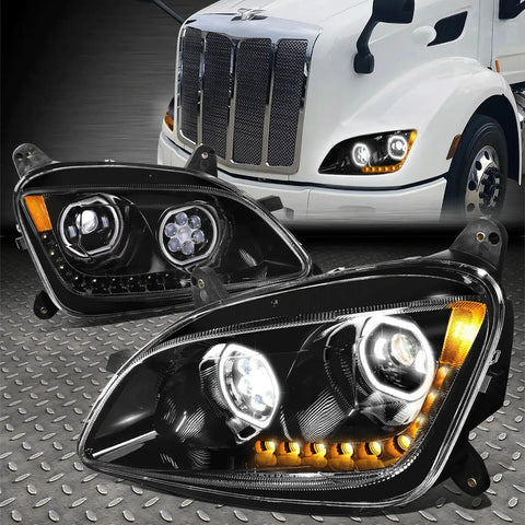 [Led Drl+Sequential Signal]11-20 Peterbilt 579 587 Projector Headlight Black Speed Daddy