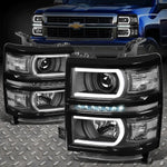 [Led Drl+U Tube Bar]14-15 Silverado Projector Headlight/Lamps Black/Clear Speed Daddy