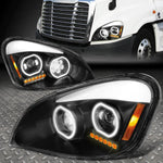 [Led Dual Halo]08-17 Freightliner Cascadia Projector Headlight Lamps Black Speed Daddy