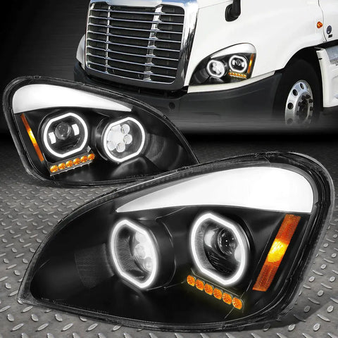 [Led Dual Halo]08-17 Freightliner Cascadia Projector Headlight Lamps Black Speed Daddy