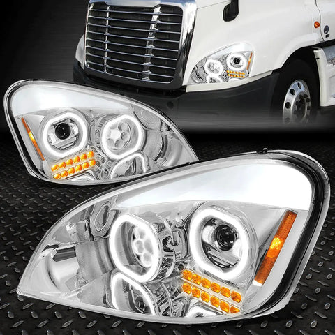 [Led Dual Halo]08-17 Freightliner Cascadia Projector Headlight Lamps Chrome Speed Daddy