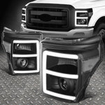 [Led E-Shape Drl]11-16 Ford Super Duty Projector Headlight Lamps Black/Clear Speed Daddy