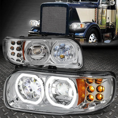 [Led Halo Drl+Signal] 08-22 Peterbilt 388 389 567 Projector Headlight Chrome Speed Daddy