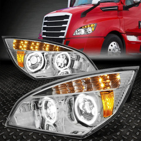 [Led Halo Drl+Signal]18-21 Freightliner Cascadia Projector Headlight Chrome Speed Daddy