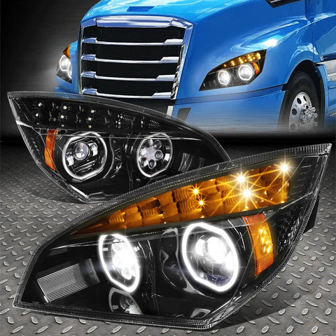 [Led Halo Drl+Signal]18-21 Freightliner Cascadia Projector Headlights Black Speed Daddy