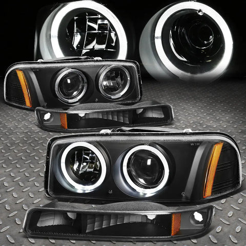 [Led Halo] 1999-2006 Gmc Sierra Yukon Projector Headlights Bumper Lamp Black Speed Daddy