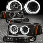 [Led Halo] 1999-2006 Gmc Sierra Yukon Projector Headlights Bumper Lamp Smoke Speed Daddy