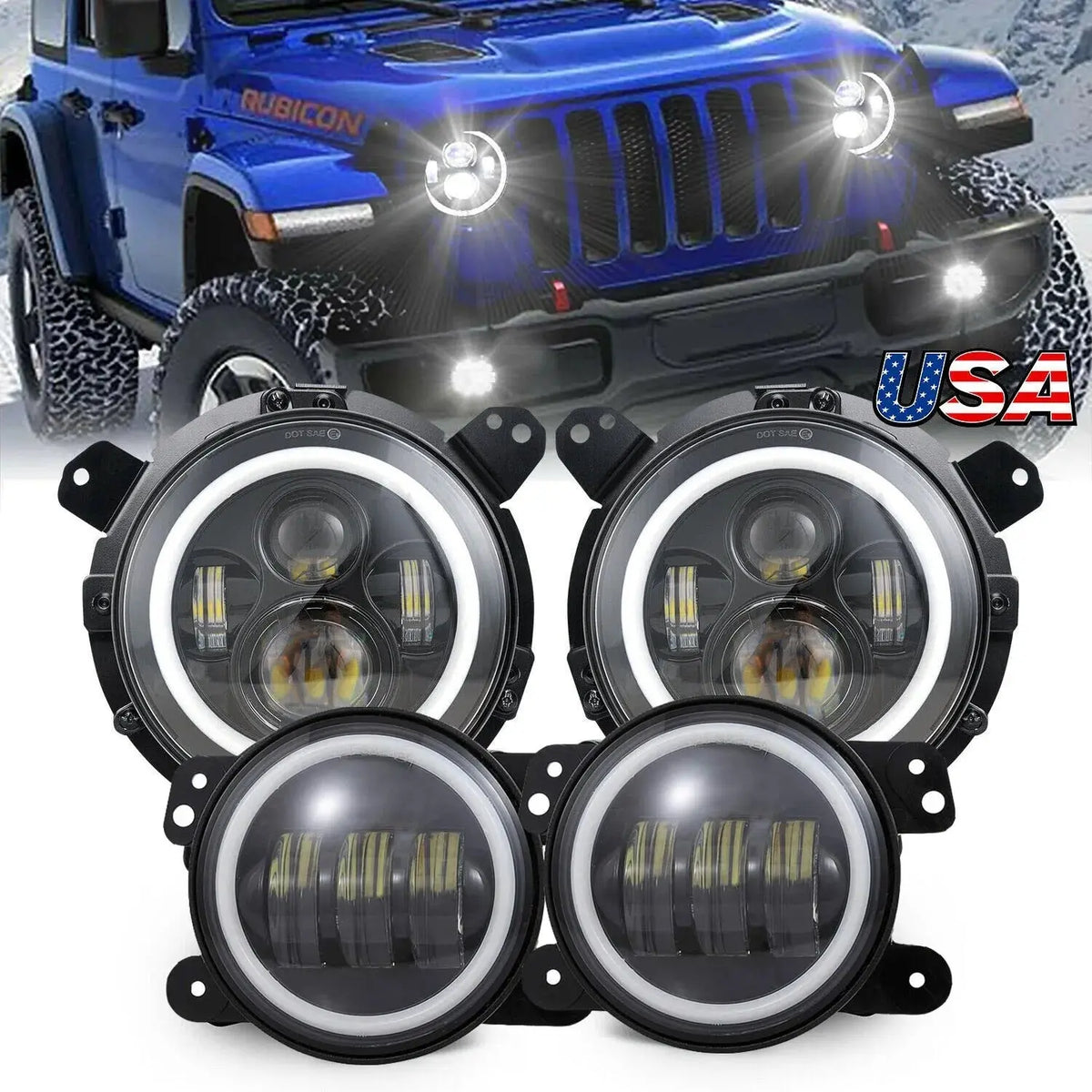 Led Headlights Fog Lights Kits For Jeep Wrangler Jl Gladiator Rubicon ...