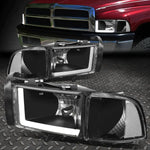 [Led L-Tube Drl] 94-02 Dodge Ram 1500 2500 3500 Headlight Lamps Black/Clear Speed Daddy