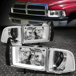 [Led L-Tube Drl] 94-02 Dodge Ram 1500 2500 3500 Headlight Lamps Chrome/Clear Speed Daddy