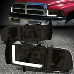 [Led L-Tube Drl] 94-02 Dodge Ram 1500 2500 3500 Headlight Lamps Smoked/Clear Speed Daddy