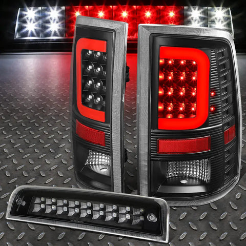 [Led Red C-Bar] 2009-2017 Dodge Ram Black Tail Light+Third 3Rd Brake Lamp Speed Daddy