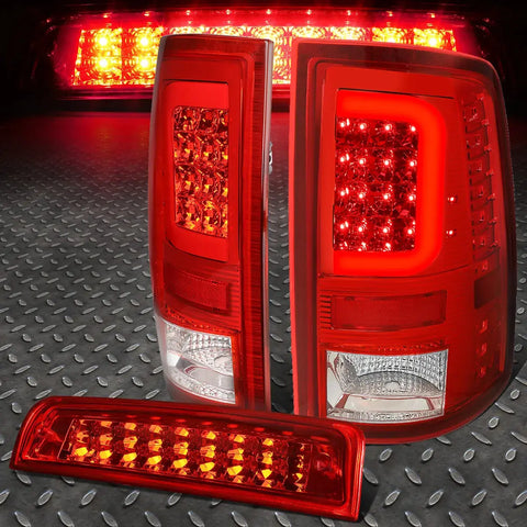 [Led Red C-Bar] 2009-2017 Dodge Ram Red Tail Light+Third 3Rd Brake Lamp Speed Daddy