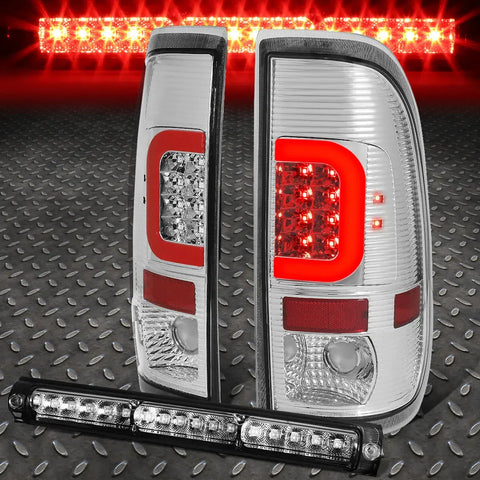 [Led Red C-Bar]1997-2004 Ford F-150/F-250 Chrome Tail Light+Third Brake Lamp Speed Daddy