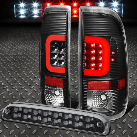 [Led Red C-Bar]2008-2016 Ford Super Duty Black Tail Light+Third Brake Lamp Speed Daddy