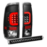 [Led Red C-Bar]Fit 1997-2004 Ford F-150/F-250 Black Tail Light+Third Brake Lamp DNA MOTORING