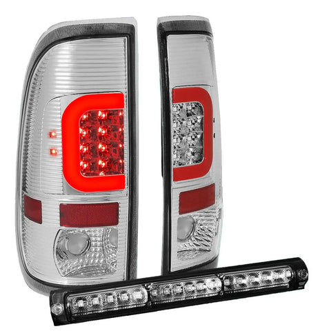 [Led Red C-Bar]Fit 1997-2004 Ford F-150/F-250 Chrome Tail Light+Third Brake Lamp DNA MOTORING