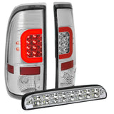 [Led Red C-Bar]Fit 2008-2016 Ford Super Duty Chrome Tail Light+Third Brake Lamp DNA MOTORING