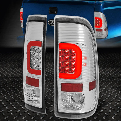 [Led Red C-Shape]90-97 Ford F150 / Super Duty Tail Light Brake Lamp Chrome Speed Daddy