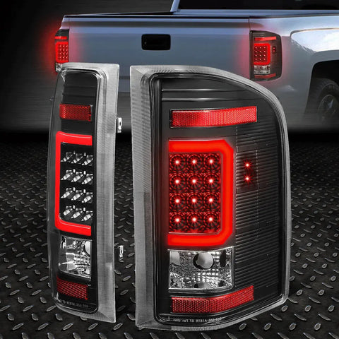 [Led Red C-Tube Bar] 07-14 Silverado Tail Light Rear Brake Lamp Black/Clear Speed Daddy