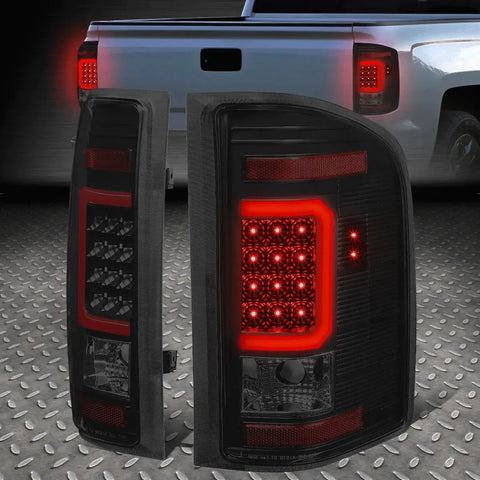 [Led Red C-Tube Bar] 07-14 Silverado Tail Light Rear Brake Lamp Black/Smoked Speed Daddy