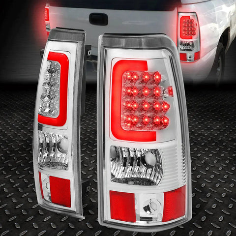 [Led Red C-Tube Bar]03-07 Silverado Sierra Tail Light Rear Brake Lamp Chrome Speed Daddy