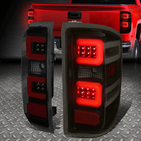 [Led Red C-Tube Bar]14-19 Silverado Sierra Tail Light Rear Brake Lamp Tinted Speed Daddy