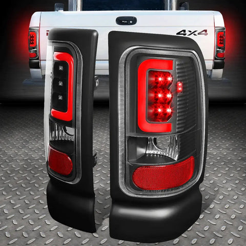 [Led Red C-Tube Bar]94-02 Ram 1500 2500 3500 Tail Light Brake Lamps Black Speed Daddy