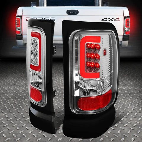 [Led Red C-Tube Bar]94-02 Ram 1500 2500 3500 Tail Light Brake Lamps Chrome Speed Daddy