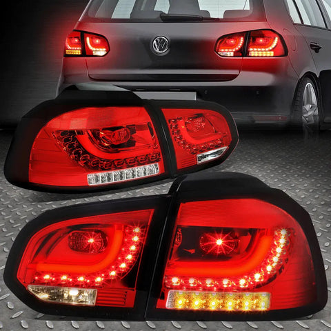 [Led Tube Bar]10-14 Vw Golf Hatchback Tail Light Rear Brake Lamps Red/Clear Speed Daddy