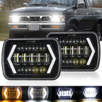 Pair 5X7 7X6 Inch Led Headlight Hi/Lo Beam Halo Drl For Nissan Pickup Hardbody EB-DRP