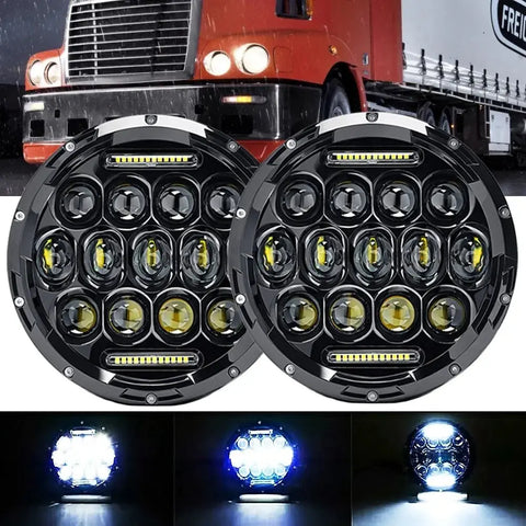 Pair 7"Inch Round Led Headlights Hi/Lo For Jeep Jk Tj Freightliner Century Class EB-DRP