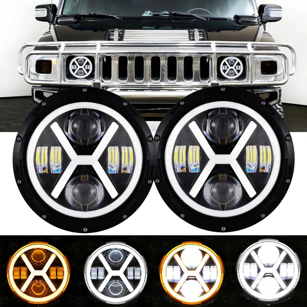 Pair 7Inch Led Headlights Hi/Lo Beam Halo Drl For Hummer H1 H2 Am Gene –  Dynamic Performance Tuning