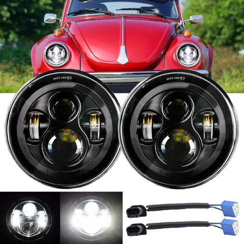 Pair Black 7Inch Dot Led Projector Hi/Lo Beam Headlight For 1950-1979 Vw Beetle EB-DRP