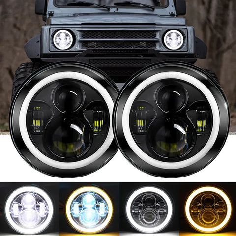 Pair Hi/Lo Beam 7" Inch Led Headlight Drl Angel Eye For 1966-1978 Suzuki Samurai EB-DRP