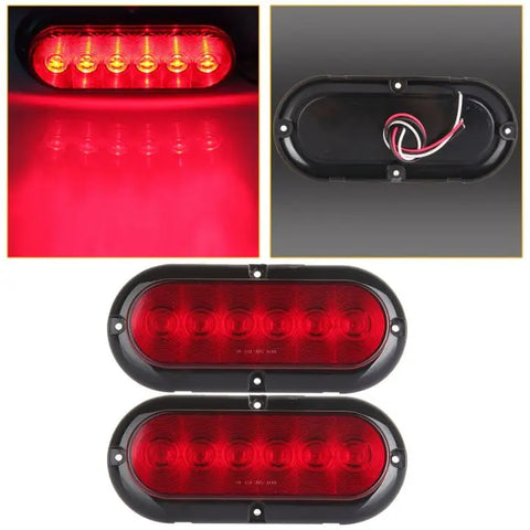 Pair Surface Mount 6" Oval 6 LED Stop Turn Signal Tail Brake Marker Lights RED ECCPP