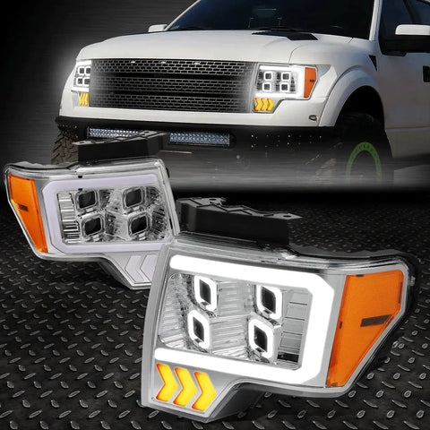 [Quad Led Drl+Sequential Signal] 09-14 F150 Projector Headlight Chrome/Amber Speed Daddy