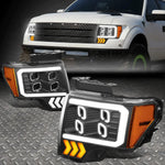 [Quad Led Drl+Sequential Signal] 09-14 F150 Projector Headlights Black/Amber Speed Daddy