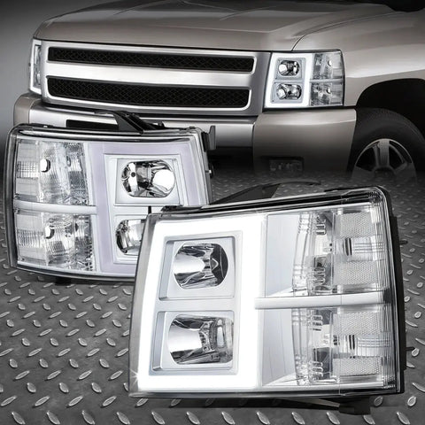 [Rectangle Led Drl] 07-13 Chevy Sivlerado 1500 2500 3500 Headlights Chrome Speed Daddy