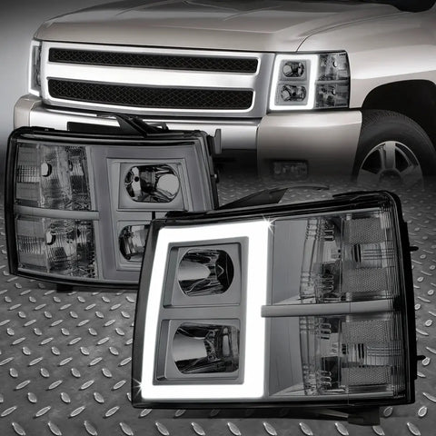 [Rectangle Led Drl] 07-13 Chevy Sivlerado 1500 2500 3500 Headlights Smoked Speed Daddy