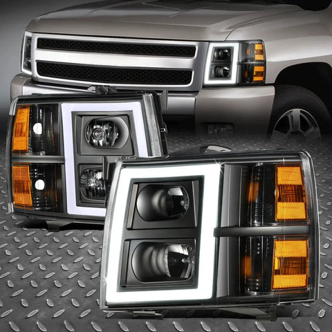 [Rectangle Led Drl] 07-13 Sivlerado 1500 2500 3500 Headlights Assembly Black Speed Daddy