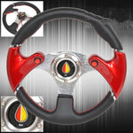 Red 320mm 3 Spokes Pvc Leather Dual Nos Button Steering Wheel Jdm Old Leaf Horn AJP DIST