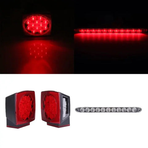 Red LED Stop Tail Brake Light Under 80" Truck Trailer +15 inch Red Light Bar ECCPP