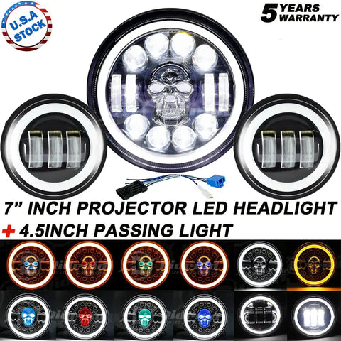 Rgb 7Inch Motorcycle Led Headlight+ 4.5" Fog Passing Light For Honda Shadow Vxl EB-DRP