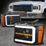 [Sequential Signal 3D Led Drl]07-14 Sierra Black/Amber Porjector Headlights Speed Daddy