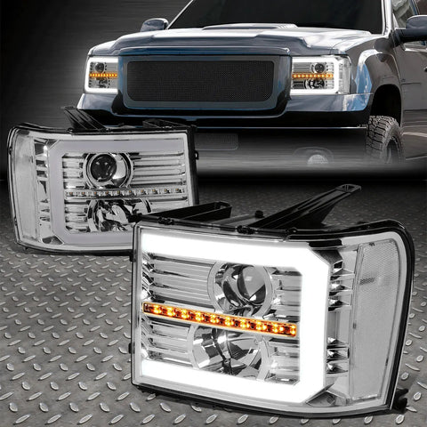 [Sequential Signal 3D Led Drl]07-14 Sierra Chrome/Clear Porjector Headlights Speed Daddy