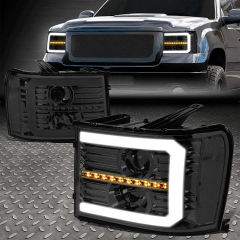 [Sequential Signal 3D Led Drl]07-14 Sierra Smoked/Clear Porjector Headlights Speed Daddy