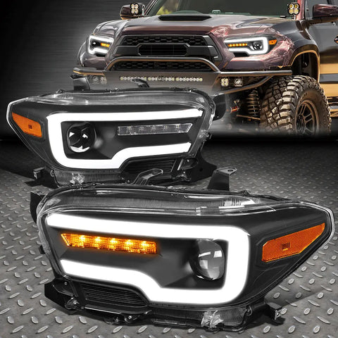 [Sequential Signal Led Drl] 16-20 Tacoma Black Amber Projector Headlights Speed Daddy