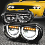 [Sequential Signal Led U-Halo Drl] 08-14 Dodge Challenger Headlights Black Speed Daddy